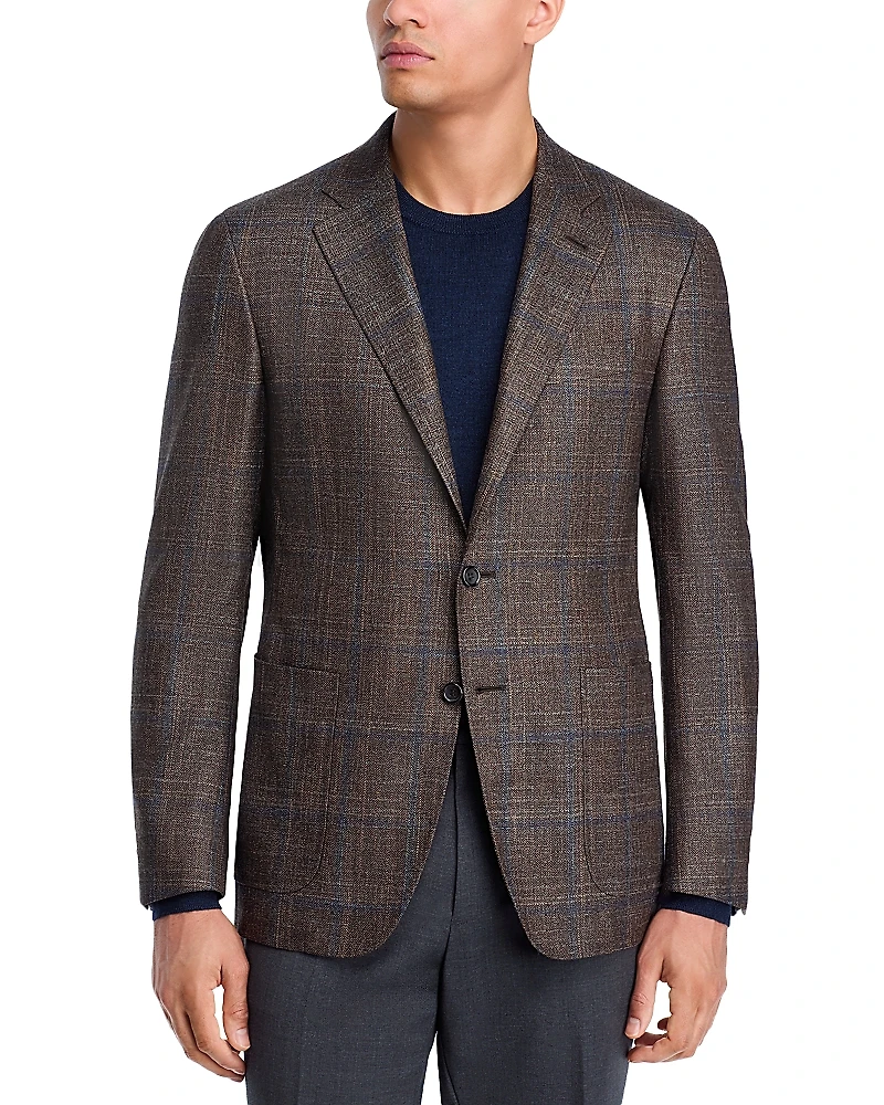 Canali Kei Wool, Silk & Cashmere Windowpane Unstructured Trim Fit Sport Coat