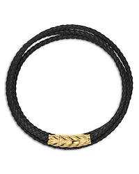 Chevron Triple Wrap Bracelet Black Leather with 18K Yellow Gold, 3mm