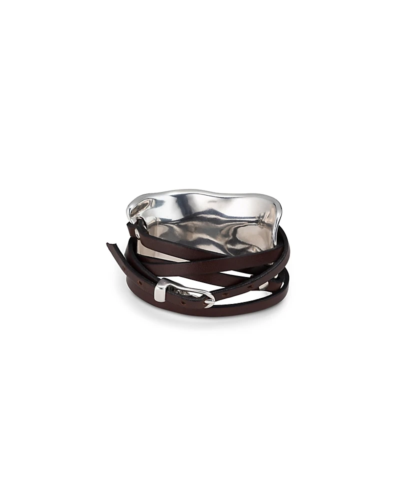 Unode50 Sterling Silver-Plated Bracelet with Leather Straps