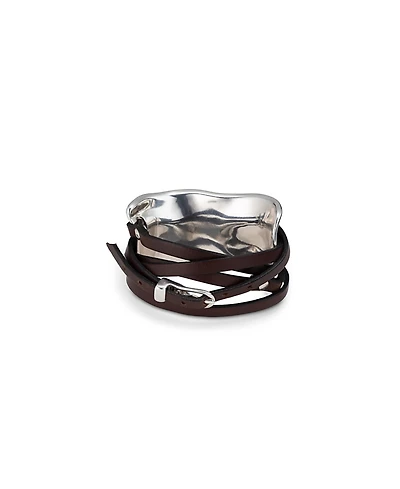 Unode50 Sterling Silver-Plated Bracelet with Leather Straps