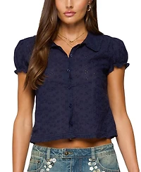 Edikted Lanie Eyelet Tailored Button Up Shirt