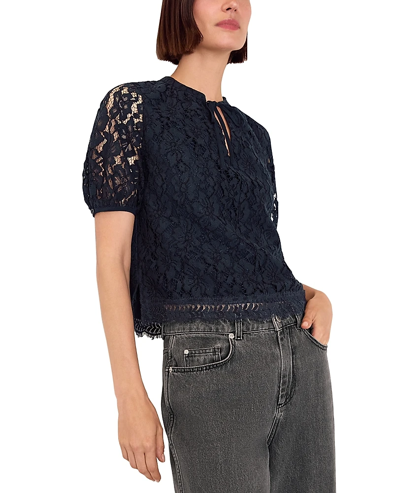 Whistles Lace Tie Neck Top