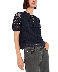 Whistles Lace Tie Neck Top
