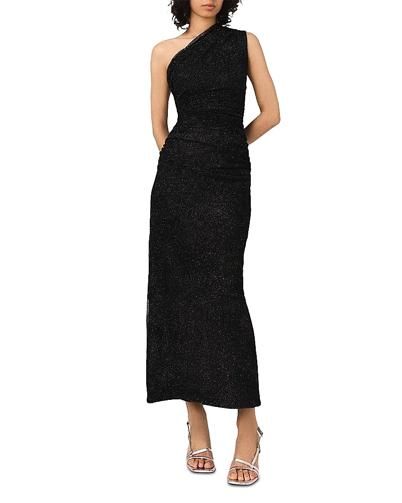 Maje Asymmetric Rhinestone Knit Dress