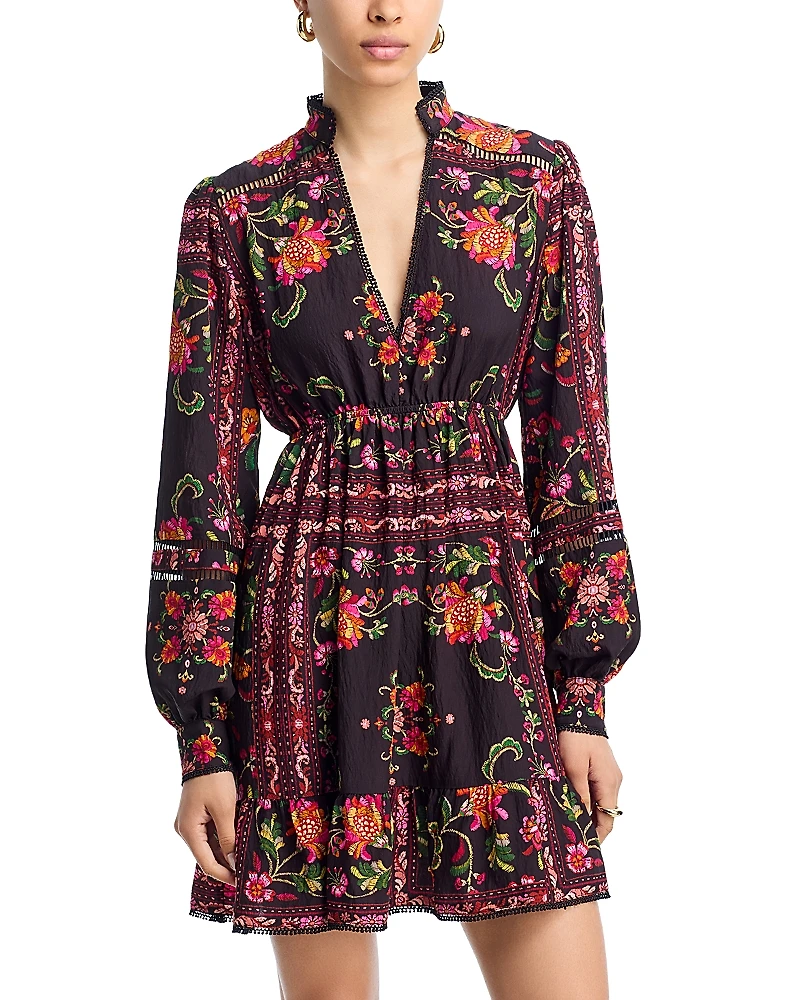 Aqua Floral Border Print Mini Dress - Exclusive