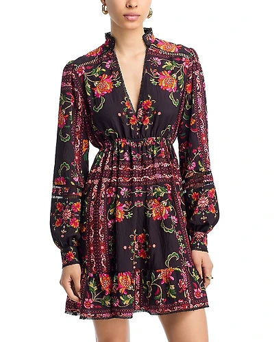 Aqua Floral Border Print Mini Dress - Exclusive