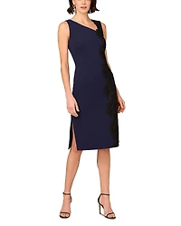 Aidan Mattox Crepe Asymmetric Neck Midi Dress