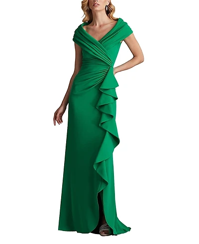 Tadashi Shoji Talise Waterfall Flounce Gown