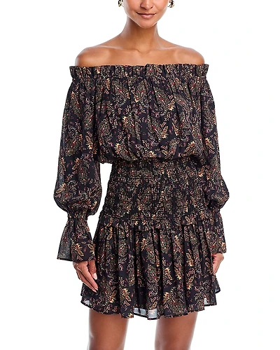 Aqua Off The Shoulder Smocked Mini Dress - Exclusive