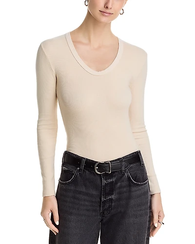 perfectwhitetee Robyn Luxe Rib Long Sleeve U Neck Tee