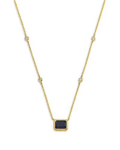 Bloomingdale's Fine Jewelry Blue Sapphire & Diamond Octagon Bezel Pendant Necklace