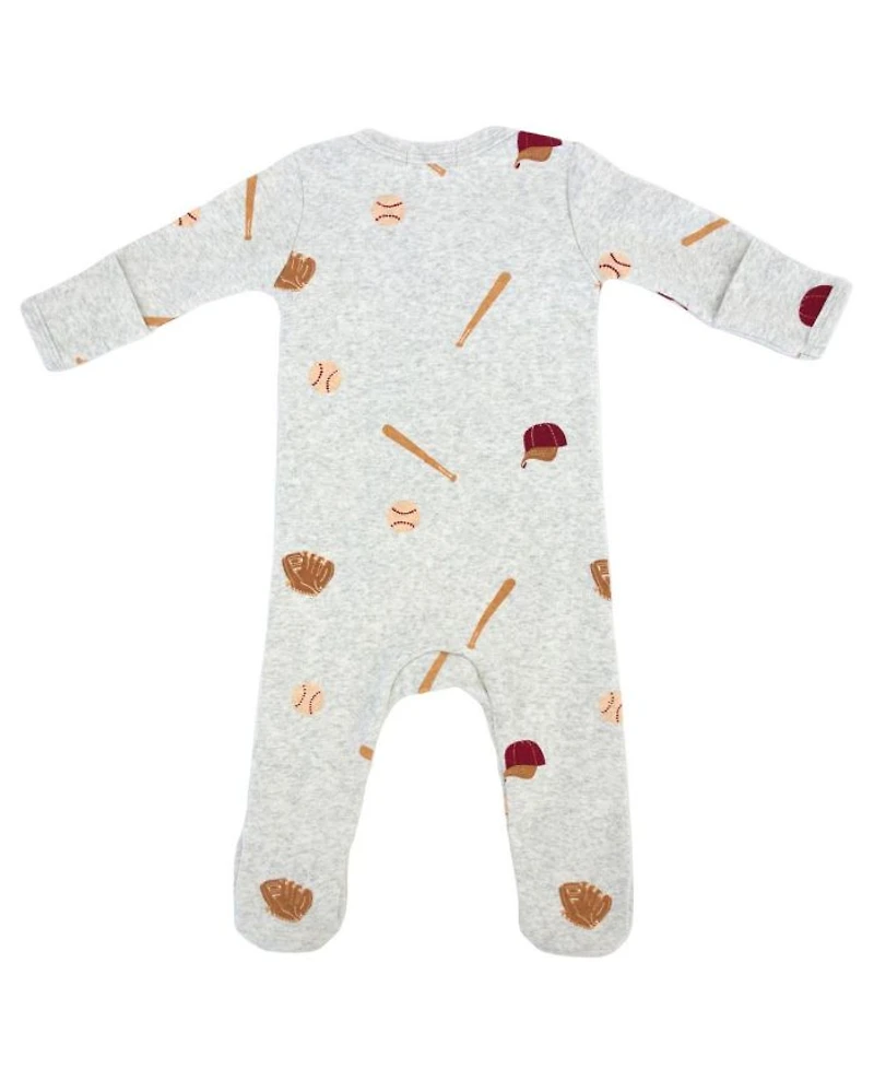 Unisex Baseball Print Zipper Footie - Baby