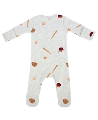 Unisex Baseball Print Zipper Footie - Baby