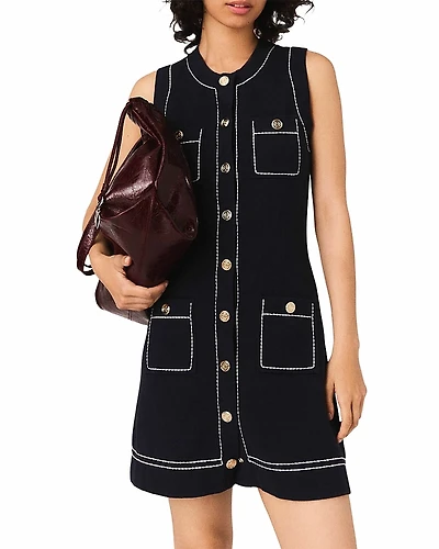 Maje Topstitched Knit Shift Dress