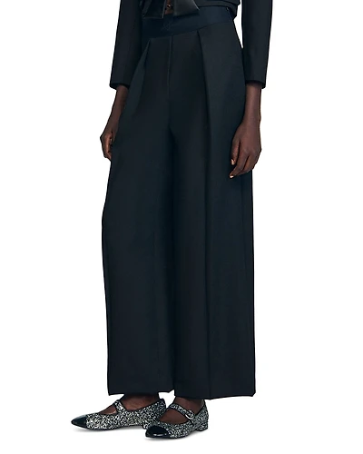 Sandro Elastic Waist Wide Leg Trousers