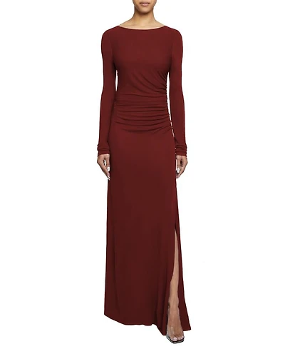 Abby Long Sleeve with Side Ruching Fluid Jersey Maxi Dress