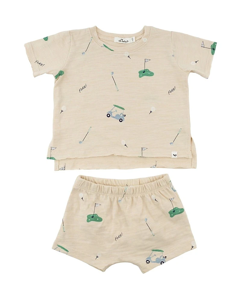 oh baby! Boys' Golf Print Slub Raw Edge Slub Short Set - Baby