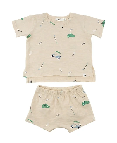 oh baby! Boys' Golf Print Slub Raw Edge Slub Short Set - Baby