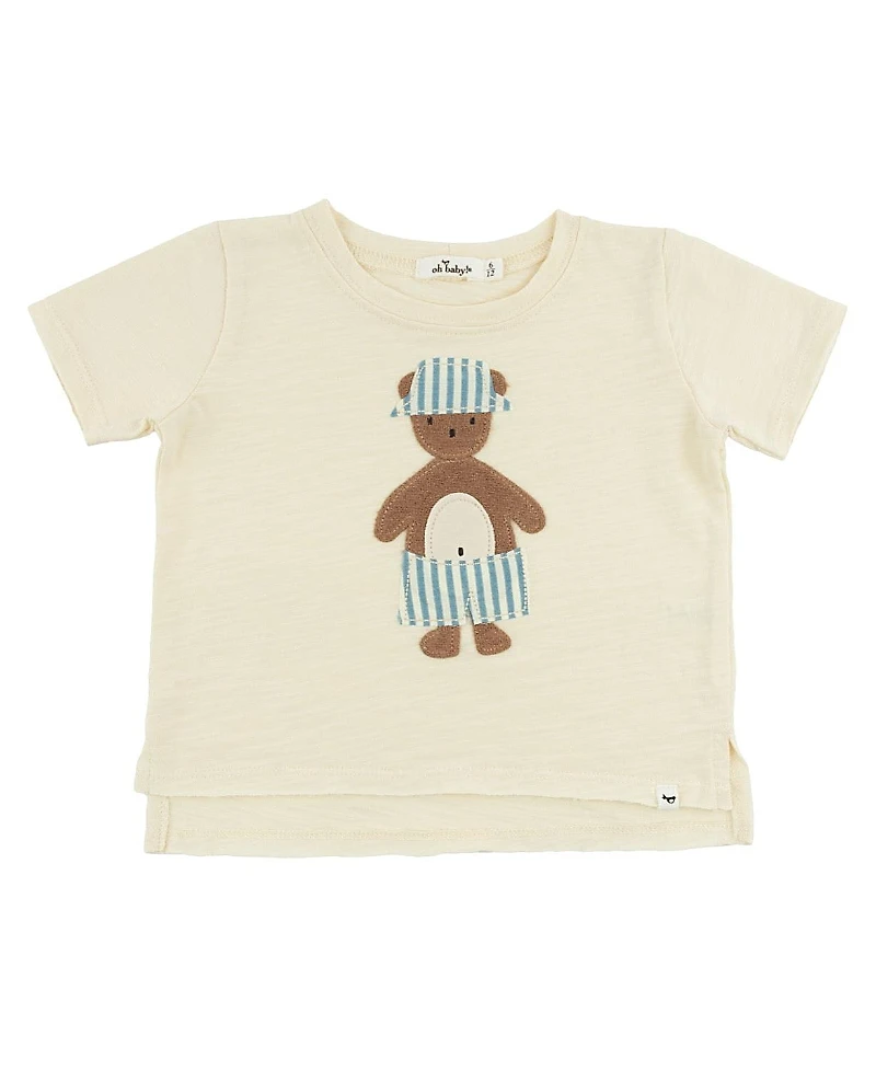 oh baby! Unisex Raw Edge Slub Beach Bear Applique Tee