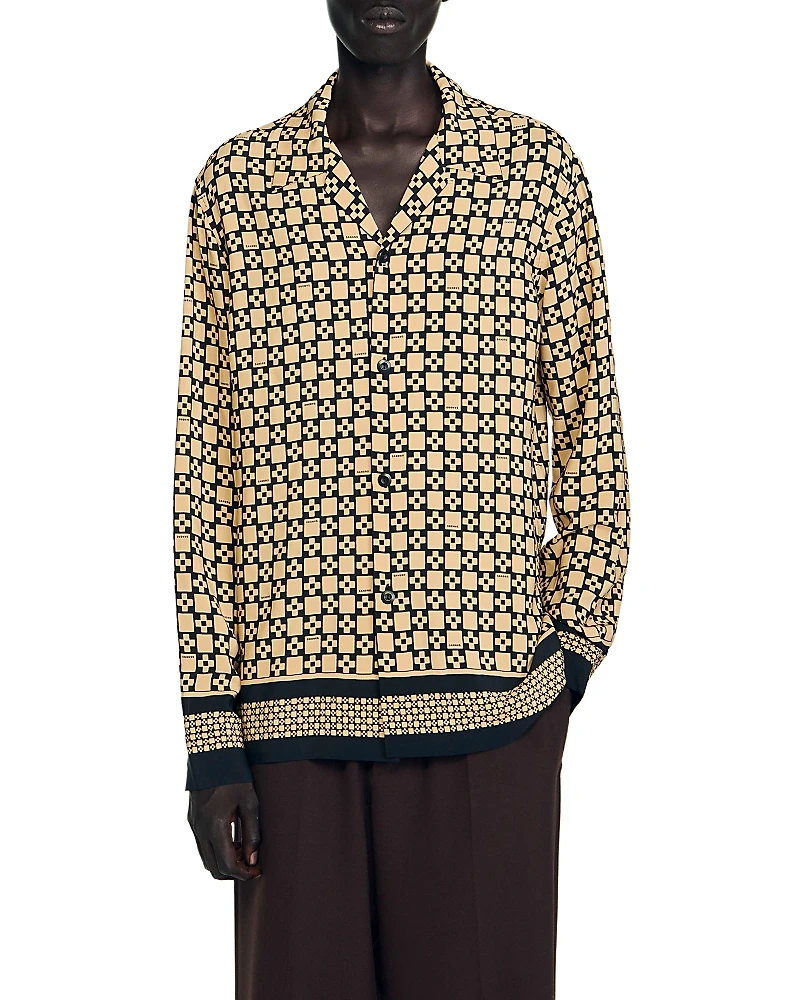 Sandro Printed Loose Fit Button Shirt