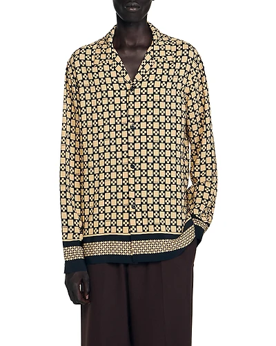 Sandro Printed Loose Fit Button Shirt