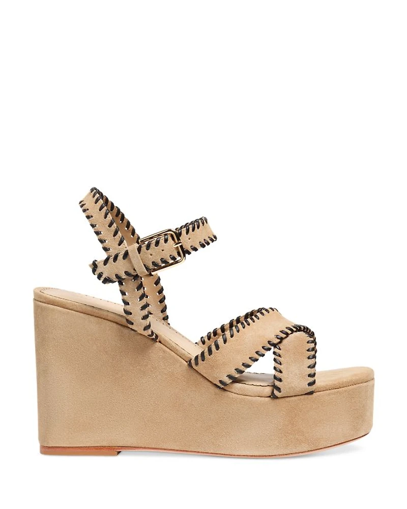 Women's Sasha Whipstitch Fringe Suede Wedge Sandals
