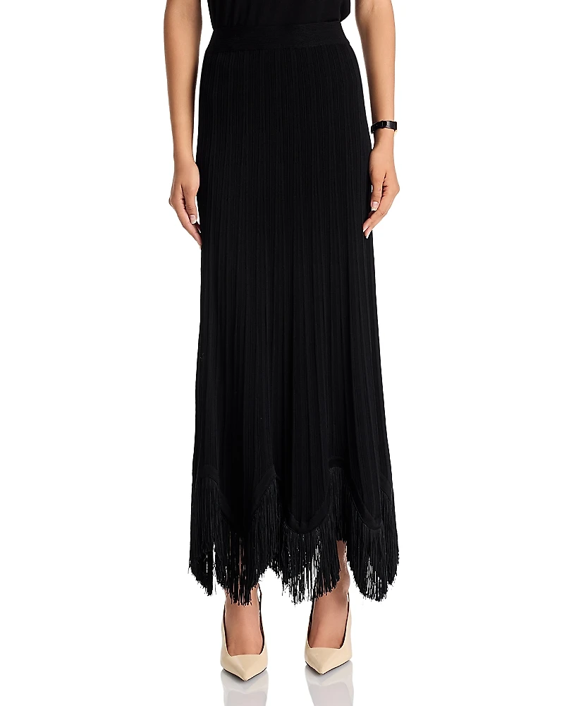 Misook x Lani Lynn Fringe Hem Ribbed Knit Maxi Skirt