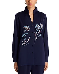 Misook Split Collar Embroidered Blouse