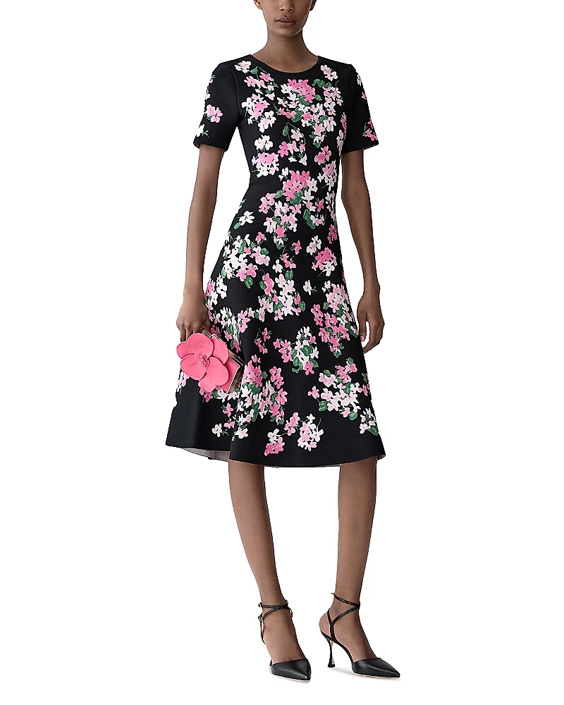 Carolina Herrera Short Sleeve Fit and Flare Dress