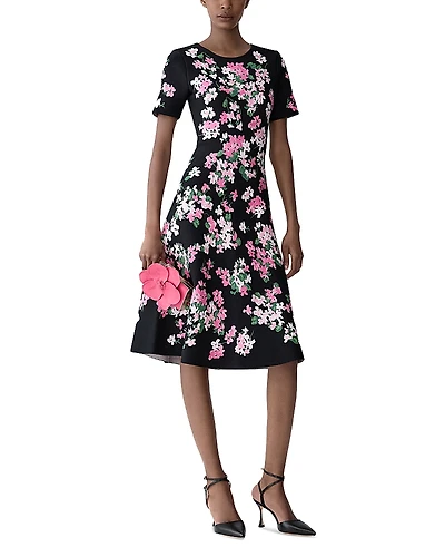 Carolina Herrera Short Sleeve Fit and Flare Dress