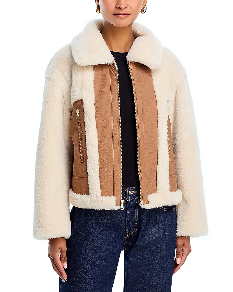Aqua Faux Fur Sherpa Moto Jacket - Exclusive