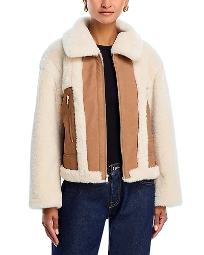Aqua Faux Fur Sherpa Moto Jacket - Exclusive