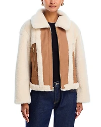 Aqua Faux Fur Sherpa Moto Jacket - Exclusive