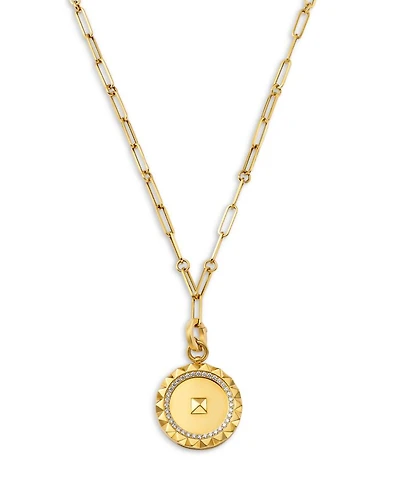 18K Yellow Gold Diamond Obelisco Medallion Paperclip Necklace, 19"