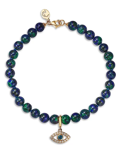 Bloomingdale's Fine Collection Azurate, Blue Topaz & Diamond Evil Eye Beaded Bracelet