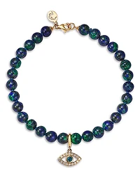 Bloomingdale's Fine Collection Azurate, Blue Topaz & Diamond Evil Eye Beaded Bracelet