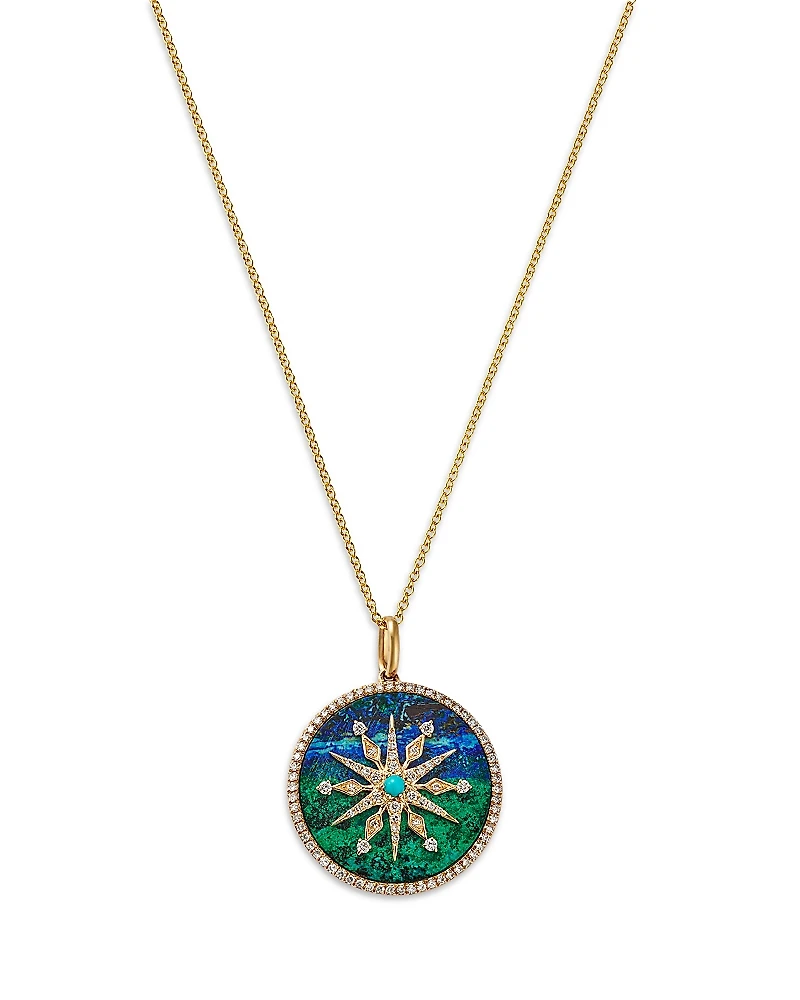 Bloomingdale's Fine Collection Azurite, Turquoise & Diamond Medallion Pendant Necklace
