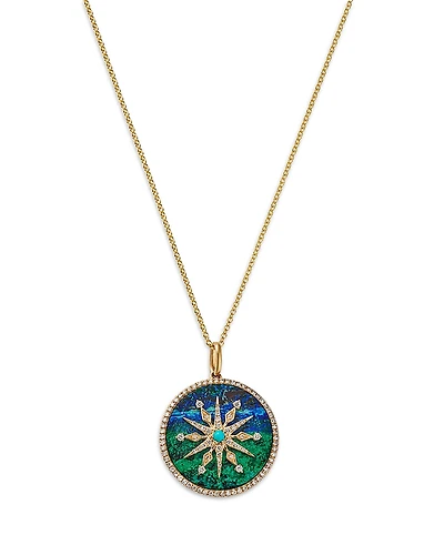 Bloomingdale's Fine Collection Azurite, Turquoise & Diamond Medallion Pendant Necklace