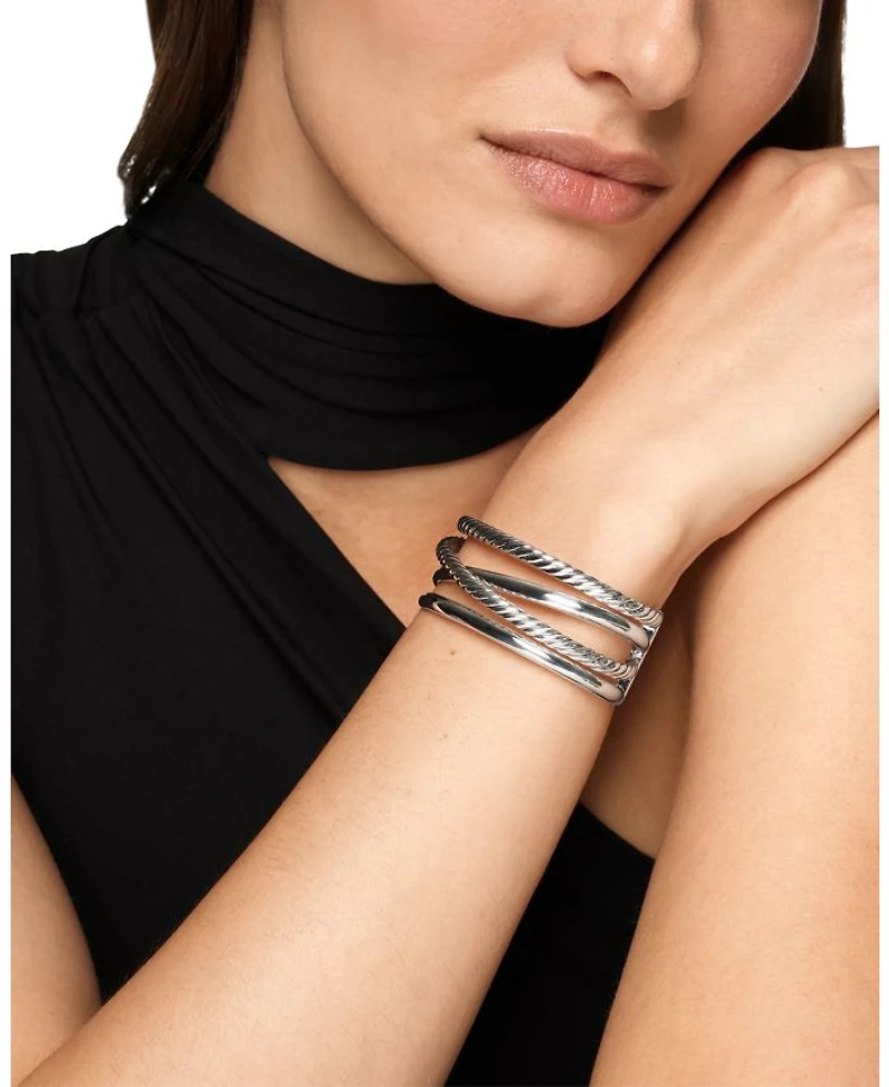 Bold Crossover Multi Row Cuff Bracelet Sterling Silver, 24.4mm