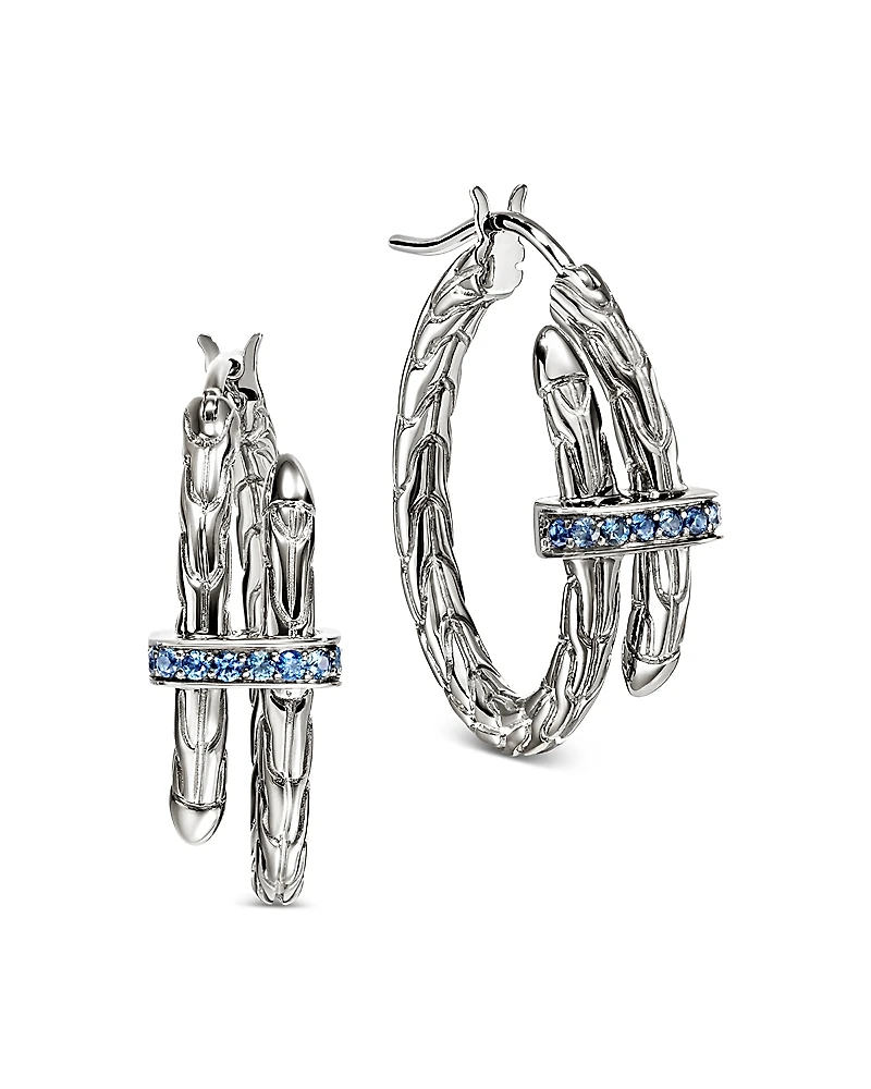 John Hardy Sterling Silver Spear Blue Sapphire Coil Hoop Earrings