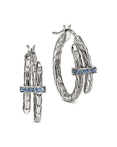 John Hardy Sterling Silver Spear Blue Sapphire Coil Hoop Earrings