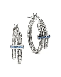 John Hardy Sterling Silver Spear Blue Sapphire Coil Hoop Earrings