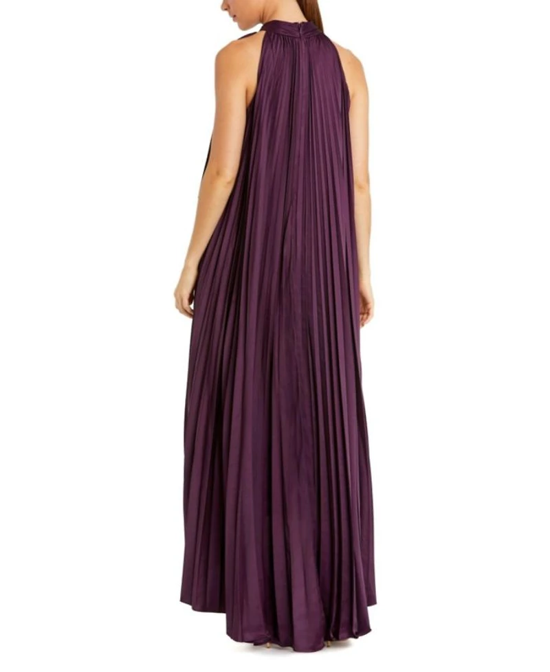 Pleated Halter Neck High Low Gown