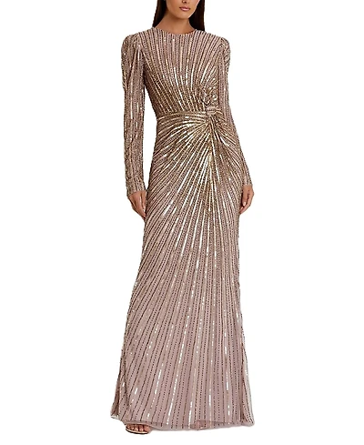 Mac Duggal Embellished Puff Sleeve Side Knot Gown