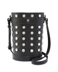 Pinko Mini Crystal Studded Leather Bucket Bag