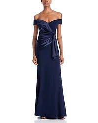 Eliza J Off-the-Shoulder Ruched Gown