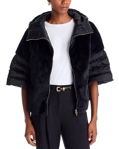 Herno Satin Short Sleeve Faux Fur Jacket