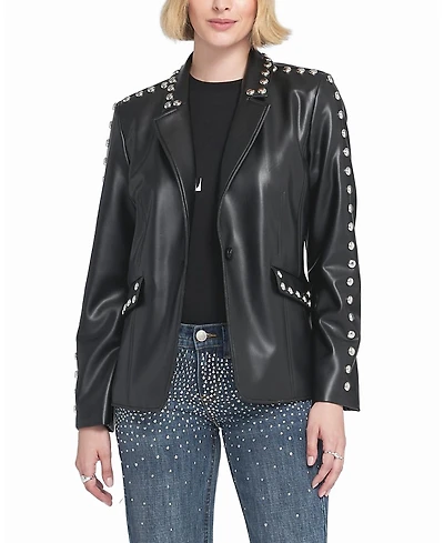 Elle Studded Faux Leather Blazer