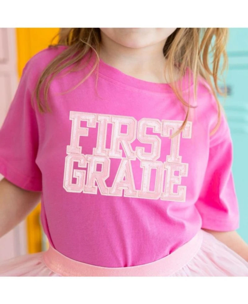 Girls' First Grade Sequin Patch Short Sleeve T-Shirt - Little Kid, Big Kid