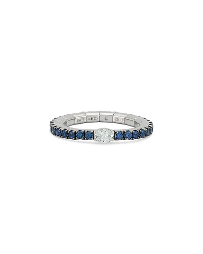 18K White Gold Extensible by Demeglio Diamond Oval & Blue Sapphire Stretch Band